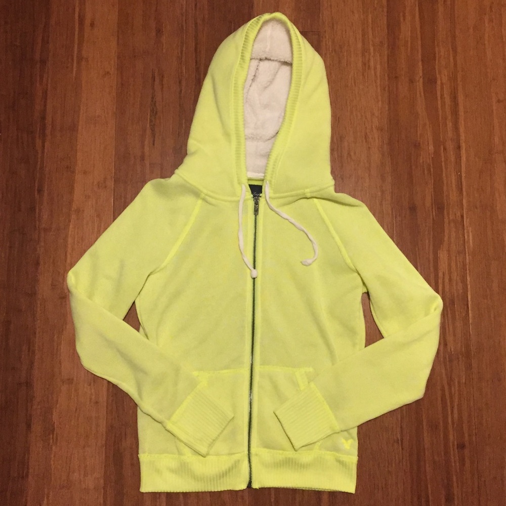 American Eagle Neon Yellow Zip Up Sweatshirt